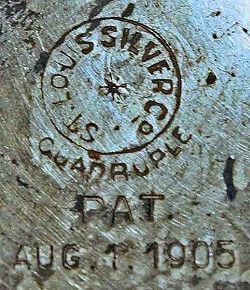 ANTIQUE 1905 ST. LOUIS SILVER CO. OAK STEIN W/ LID QUADRUPLE SILVER PLATE  -- Antique Price Guide Details Page